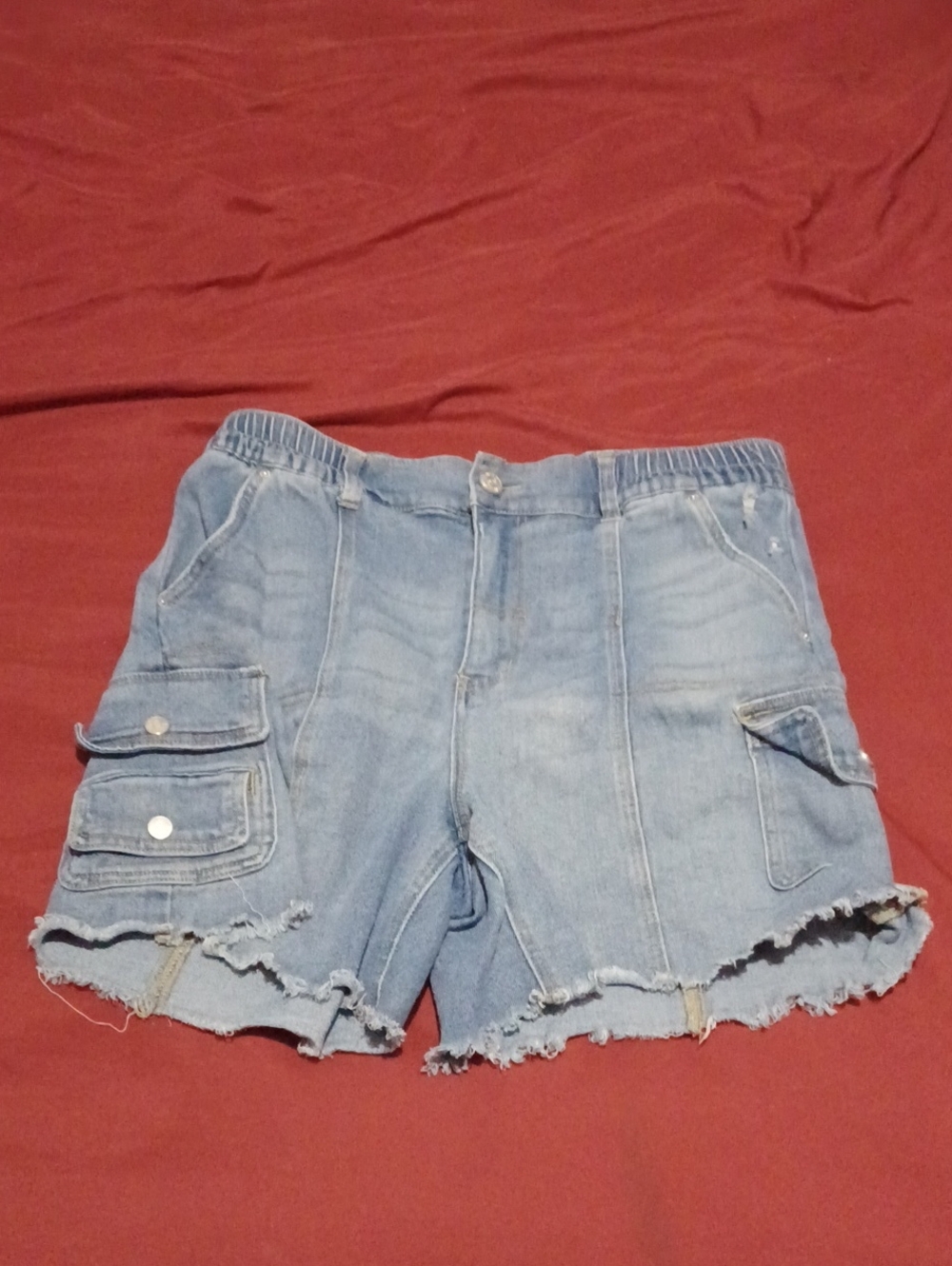 ONE 5 ONE Women's Light Blue Denim Cargo Shorts Size XL